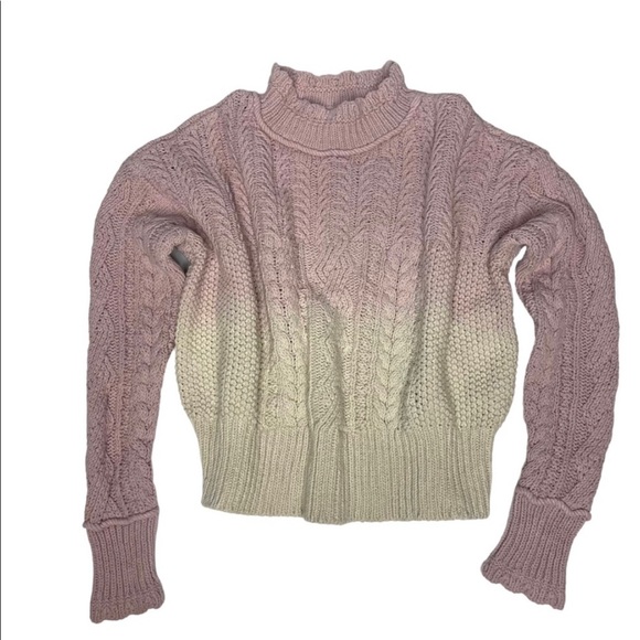 Final Price NWT  Anthropologie Marci Dip dyed Cable knit Sweater pink/cr Ombre S - Picture 6 of 11
